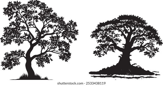  Tree Silhouette Vector Art Icons.
.tree flat icon for apps and websites. Vector of tree, silhouette icons on white background. silhouette set of oak tree
