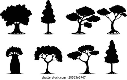 Arte vectorial de silueta de árbol e ilustración