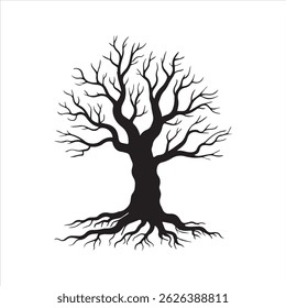 Vector de silueta de árbol. Silueta de una Ilustración vectorial de árbol del desierto muerto.