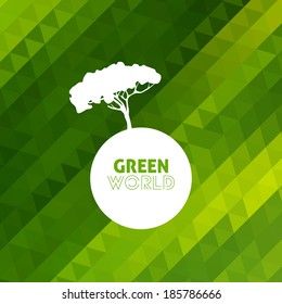 Tree silhouette vector Earth on geometric modern green background
