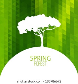 Tree silhouette vector Earth on geometric modern green background