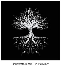 tree silhouette vector, hand drawn for dead tree with black background