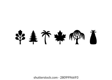 Tree Silhouette Vector Icon Collection Set