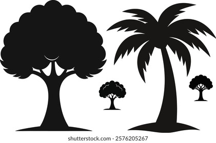 Tree Silhouette Vector Icon Set.