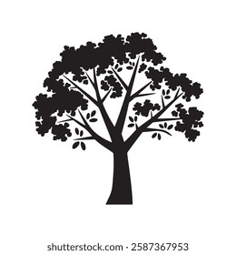 Tree Silhouette Vector Illustration On White Background. Tree Icon Design