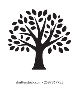 Tree Silhouette Vector Illustration On White Background. Tree Icon Design