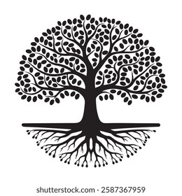 Tree Silhouette Vector Illustration On White Background. Tree Icon Design
