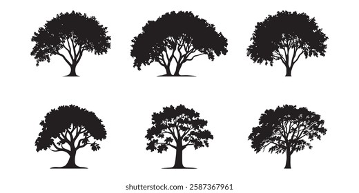 Tree Silhouette Vector Illustration On White Background. Tree Icon Design