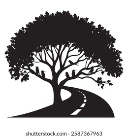 Tree Silhouette Vector Illustration On White Background. Tree Icon Design