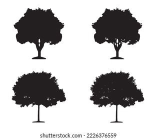 Tree silhouette vector. Isolated forest trees silhouettes in black on white background. Vector set of silhouettes of trees