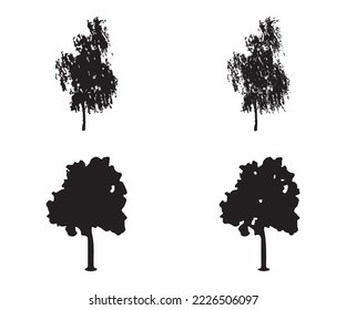 Tree silhouette vector. Isolated forest trees silhouettes in black on white background. Vector set of silhouettes of trees.