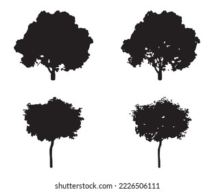 Tree silhouette vector. Isolated forest trees silhouettes in black on white background. Vector set of silhouettes of trees.