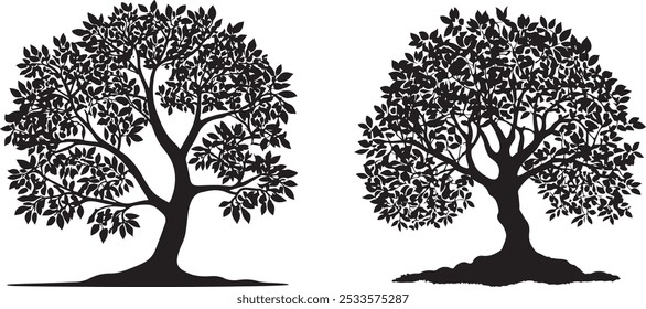 silhueta de árvore vetor manga ícone de árvore vetor silhouette.Vetor contorno Ilustração. Planta em Jardim.
