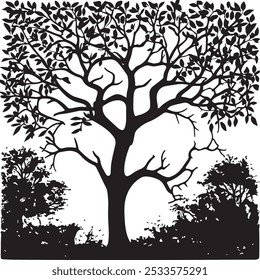 tree silhouette vector mango tree icon vector silhouette.Vector outline Illustration. Plant in Garden.