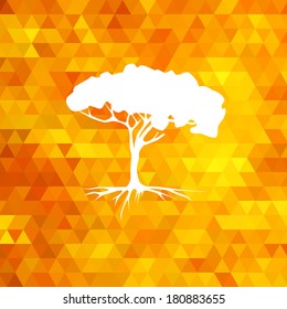 Tree silhouette vector on geometric modern orange background