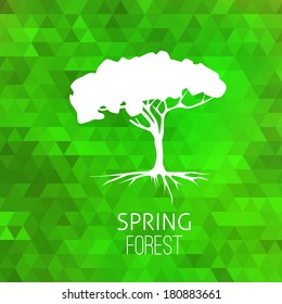 Tree silhouette vector on geometric modern green background