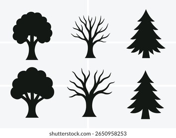 Baum Silhouette Vektor Pack Eiche, Kiefer, Palme und Winterbäume