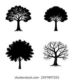 Tree Silhouette Vector Set . Seasonal Tree Icons , Nature Illustration.