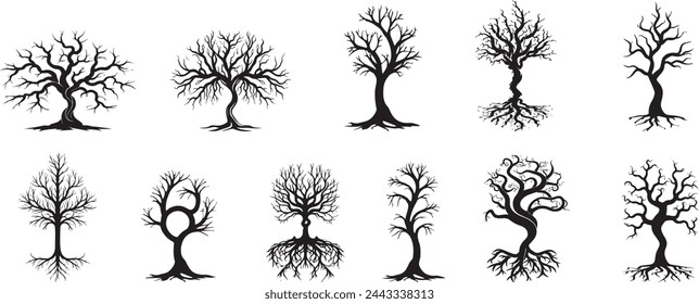  Tree silhouette vector. Set of silhouettes. trees silhouettes on the white background.