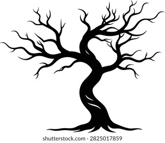 tree silhouette vector with twisted trunk