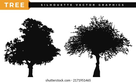 Tree silhouette vector. Vintage trees logo, icons, and graphics are isolated on white background.