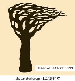 Tree silhouette without leaves. Template for laser cutting, wood carving, paper cut and printing. Vector illustration.