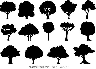 Tree silhouettes collection on white background svg