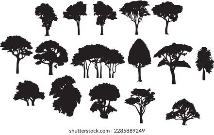 tree silhouettes on white background. Vector illustration.