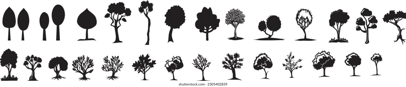 tree silhouettes on white background. Vector illustration.