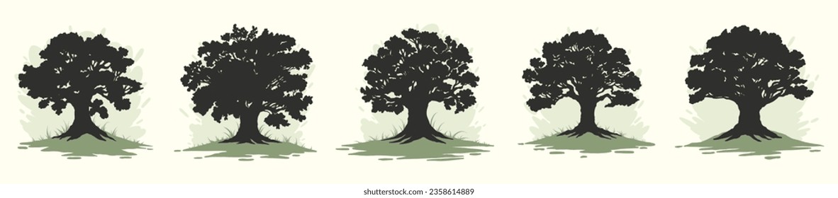 Baum-Silhouetten auf weißem Hintergrund. Vektorgrafik.