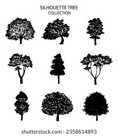 siluetas de árbol sobre fondo blanco. Ilustración vectorial.