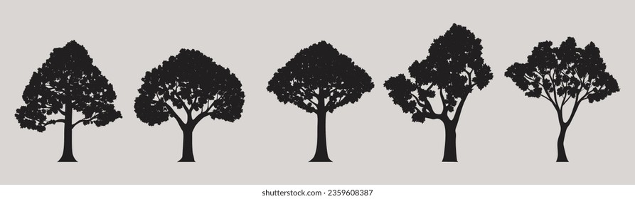 siluetas de árbol sobre fondo blanco. Ilustración vectorial.