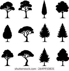 Tree Silhouettes Set 12 Forest Tree Vector Icons