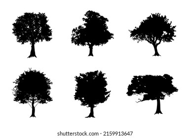 Tree silhouettes. Set of vintage black tree.