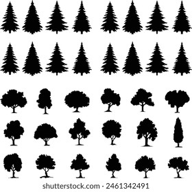 tree silhouettes
various deciduous trees silhouettes on the white background