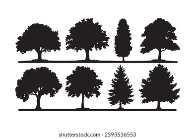 Tree Silhouettes Vector , Black Isolated Tree Clipart Set