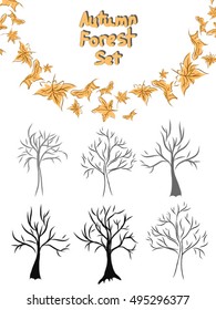 Tree silhouettes. Vector illustration. Autumn forest set.