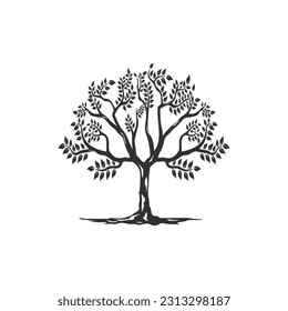 Tree silhouettes. Vector illustration. simple Olive tree silhouette icon isolated on white background
