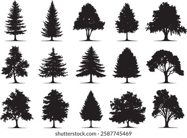 Tree Silhouettes Vector Set: Collection of Black Tree Illustrations