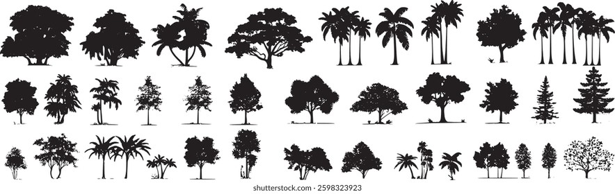 Tree Silhouettes Vector Set, Isolated on White Background