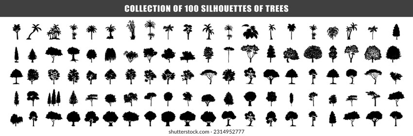tree silhouettes. Vector silhouette of tree on transparent background. Vector illustration