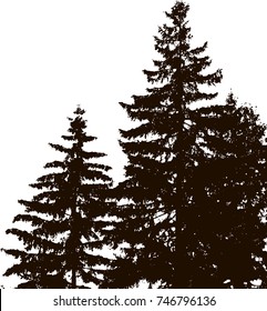 Tree silhouettes. White and black background.