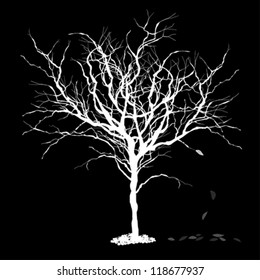 Tree silhouettewith fallen leaves. Vector illustration, EPS8.