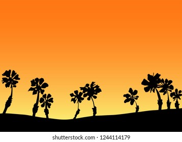 Tree Sillhouette In Sunset Vector