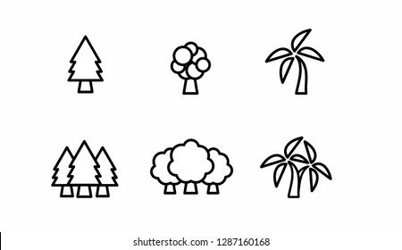 Tree simple icon set. Silhouette symbol. Negative space. Vector isolated outline minimal illustration