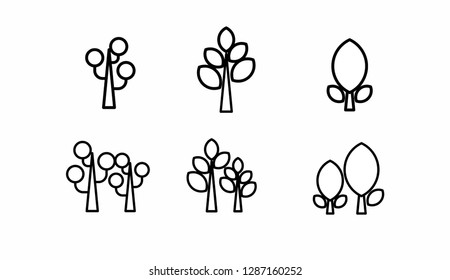 Tree simple icon set. Silhouette symbol. Negative space. Vector isolated outline minimal illustration
