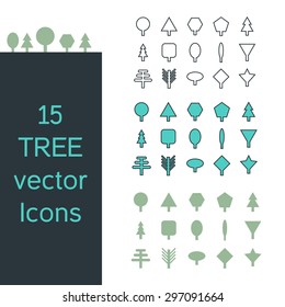 tree simple icons set. line and flat icons