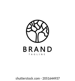 Tree Simple Logo Design. Minimalist Abstract Tree Inside Circle Isolated on White Background. Design Vector Icon Illustration.
