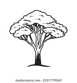 tree simple outline on white background illustration