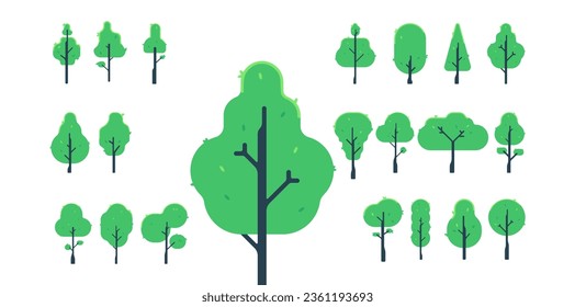 Iconos vectoriales simples de árbol. Árbol verde simple ilustración minimalista. Ilustración de árboles para niños.  